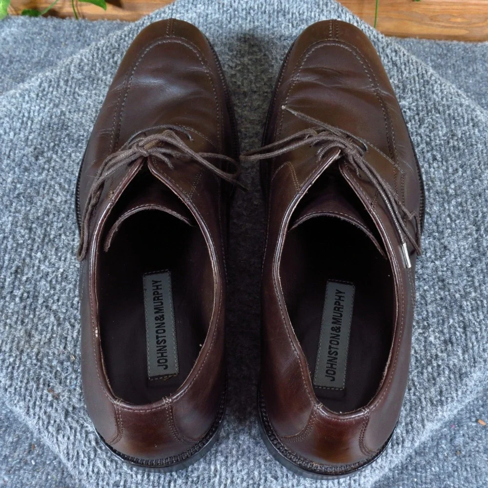 Johnston & Murphy 15-2232 Mens Oxford Size 10 Dress Brown Leather Split Toe